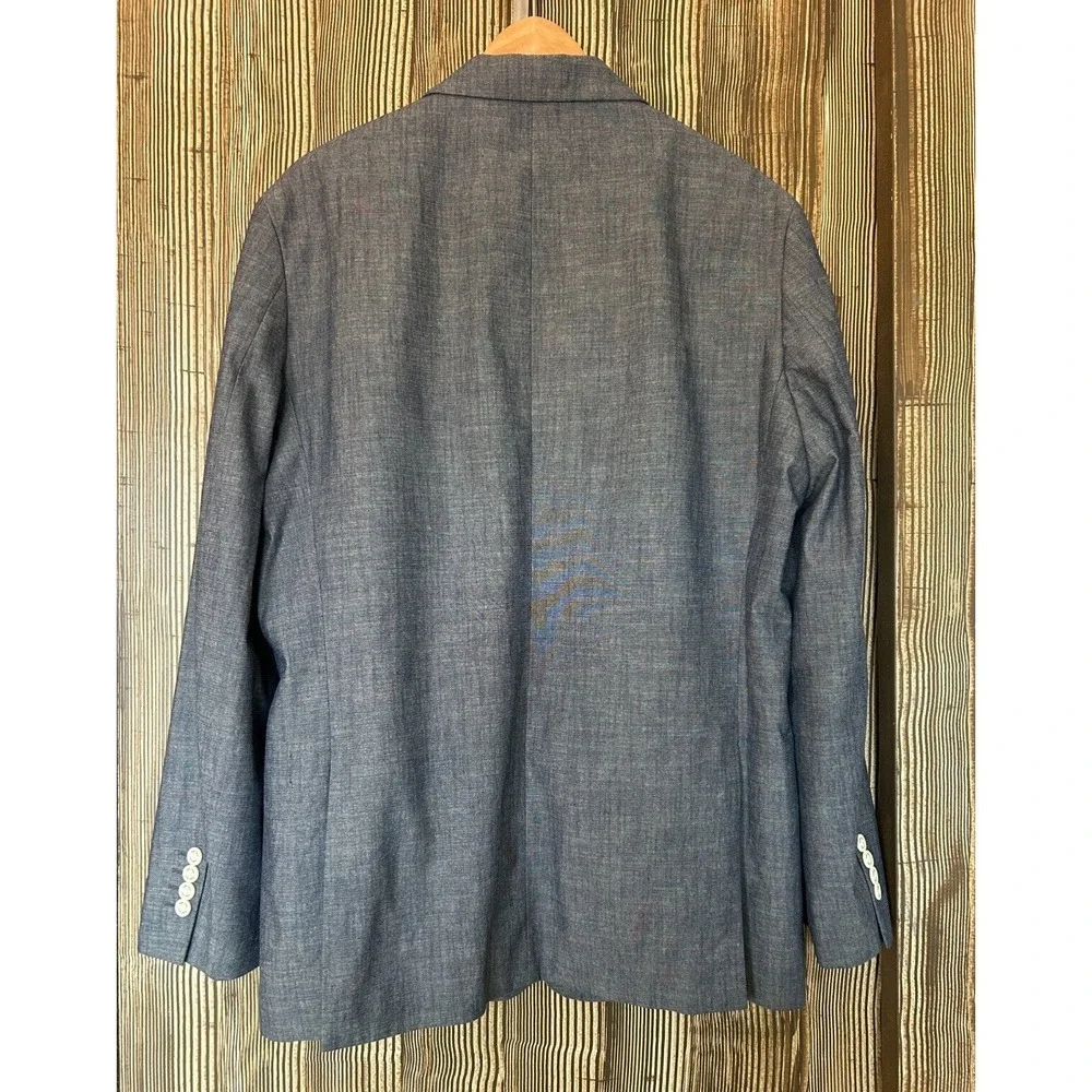Tasso Elba Mens Blazer Woven Cotton Breathable Preppy Tropical Gray Size L 42-44